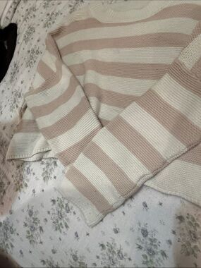 moon & madison Cream and Beige Striped Crewneck Sweater